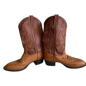 Tony Lama vintage smooth ostrich made in USA Brown Cowboy Western Boots